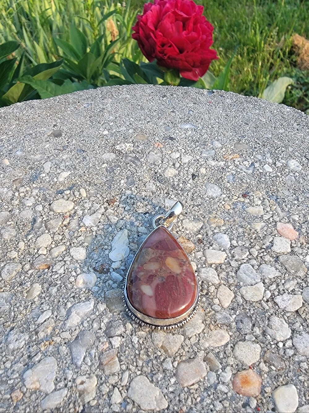 Rosetta Jasper Teardrop Pendant Necklace - Sterling-Style Setting